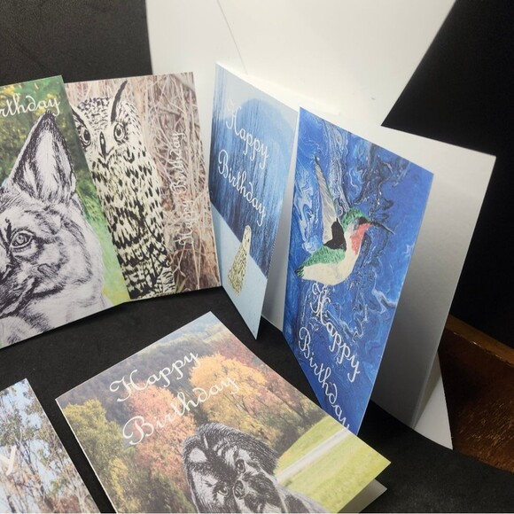 Hand Crafted Set of 9 Original Art Assorted Nature Birthday Cards - Picture 7 of 8